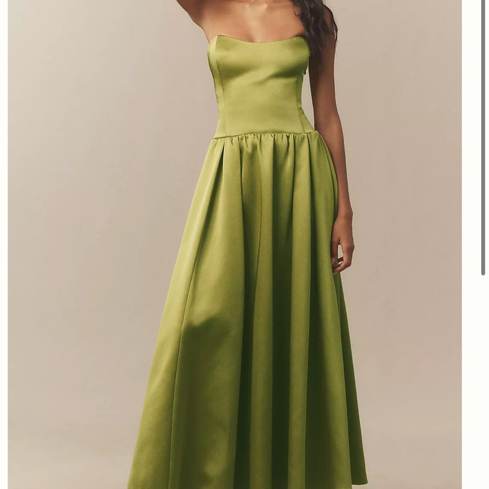 NWT Anthropologie BHLDN Miley Strapless Drop-Waist High-Shine Satin Maxi Dress